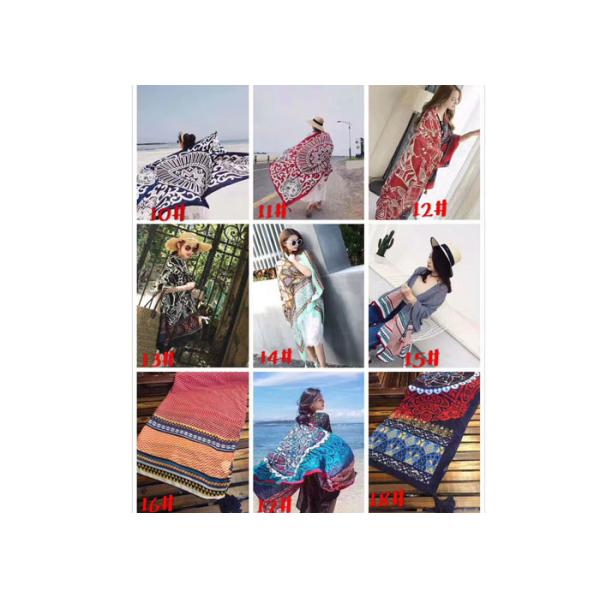 China manufactuer women lady national style print scarf  wavy floral tassel stripe 90*180cm 105g 100%polyester  voile