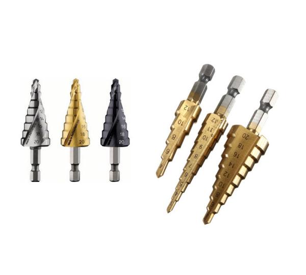 Hex Shank HSS Step Drill Bits With Titanium Coated Spiral Flute Inch Size