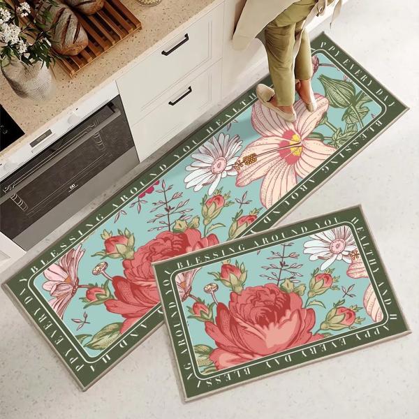 Plant Flower Printing Kitchen Floor Mats Non Slip 40*60mm Rectangle