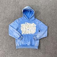 Logo personnalisé Retro Français Terry Bleu Hoodie déprimé Acide Wash Vintage Pullover Mode Streetwear Hoodie