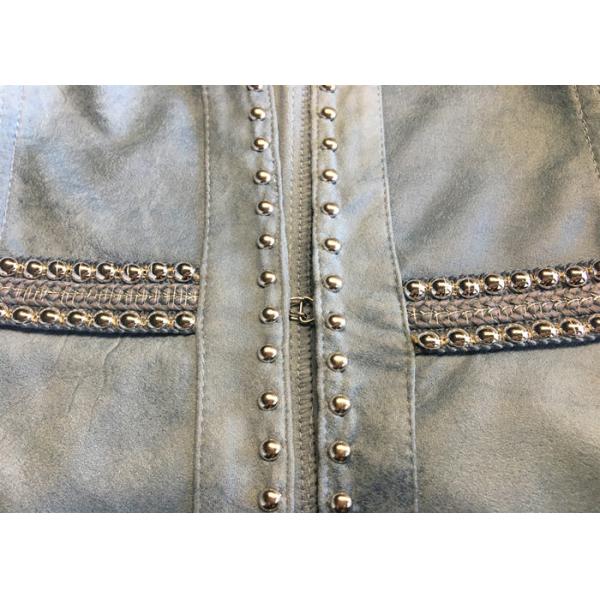 Casual Style Ladies Suede Jackets , Studs Decorated Ladies Pu Leather Jackets