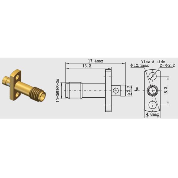 Gold Plated SSMA Female 2-hole Flange RF Connector For 2#Semi-rigid / Semi-flexible Cable