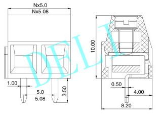 2 Pins Screw Terminal Block PCB Connector 300v DL127-XX-5.0/5.08mm Long Lifespan