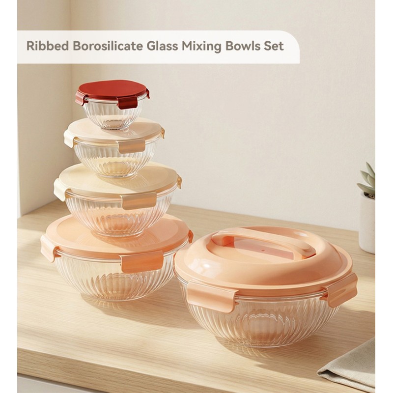 Bpa Free Thick Borosilicate Glass Nesting Bowls with Lids for Kitchenware & Small Appliance Brand Owners