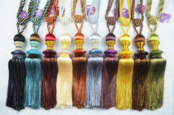 Fashion long decorative tassel fringe trimming for curtain attractive tieback hanging ball