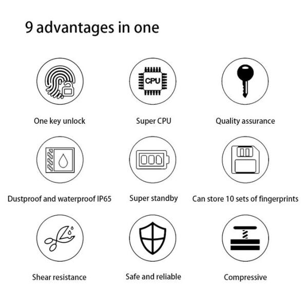 Замок отпечатка пальцев замка U9 Motocycle Bick u умный водоустойчивый