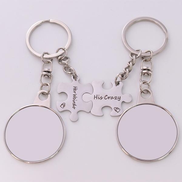 Heart And Round Shape Sublimation Blank Metal Keyring For Lovers Bag Pendant