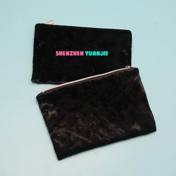 8oz bolso negro de la cremallera del terciopelo de la suavidad de la lona el 12x16.5cm para los cosméticos