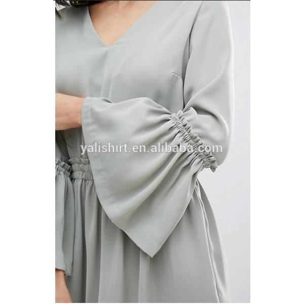 Professional clothing factory custom women v neck flared cuffs plus size dress