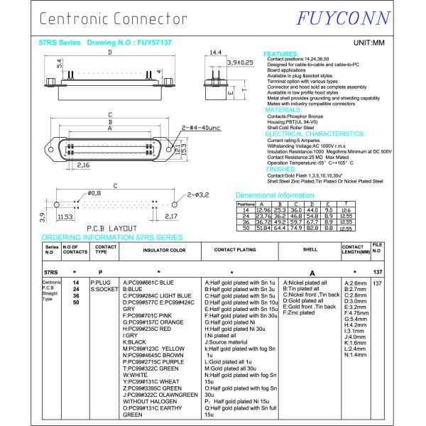 Штепсельной вилки контактного разъема прямого угла PCB Connector50pin 36pin 24pin 14pin Multi мужской вертикальный