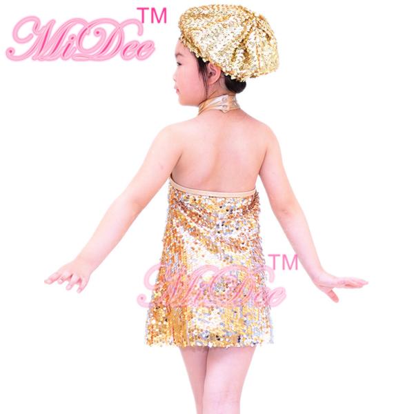 Adult Jazz Dance Wear Full Sequin Halter Neck Dress With Matching Hat