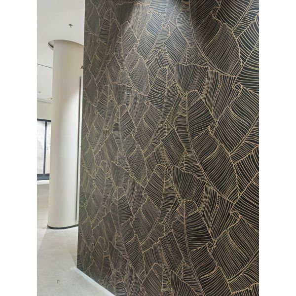 Modern Design Custom Stone Slab Artistic Stone Slab Black And Gold Banana Leaf