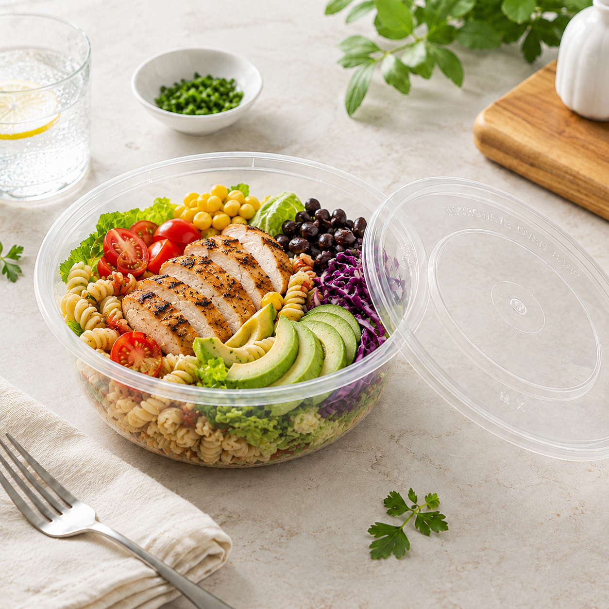 850ml Extra Deep Round PP Disposable Noodle Bowl With Lid Takeaway Container