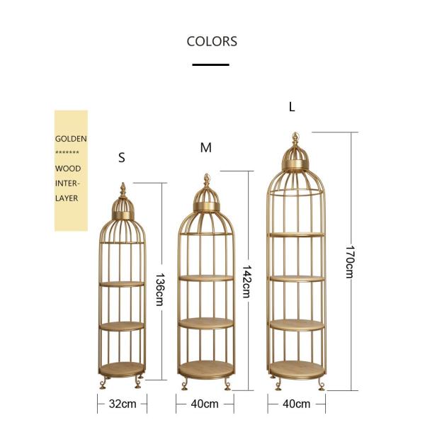 Interior Decoration Metal Display Racks And Stands Creative Bird Cage Shape Flower Shelf