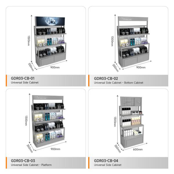 Retail Shop Cabinet Grey Wooden Boutique Edge Cabinet With Light Box For Trendy Shop Decoration And Premium Store Fixtures