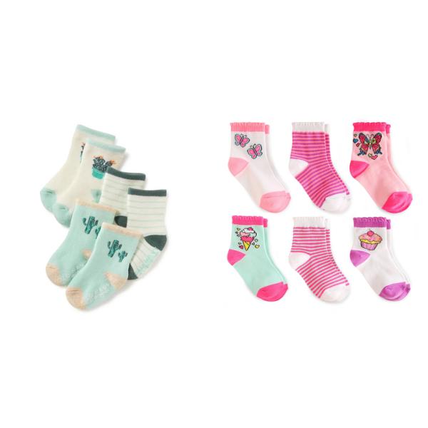 Elastic Persistent Pink Cotton Baby Socks With Long White Gloss Fiber