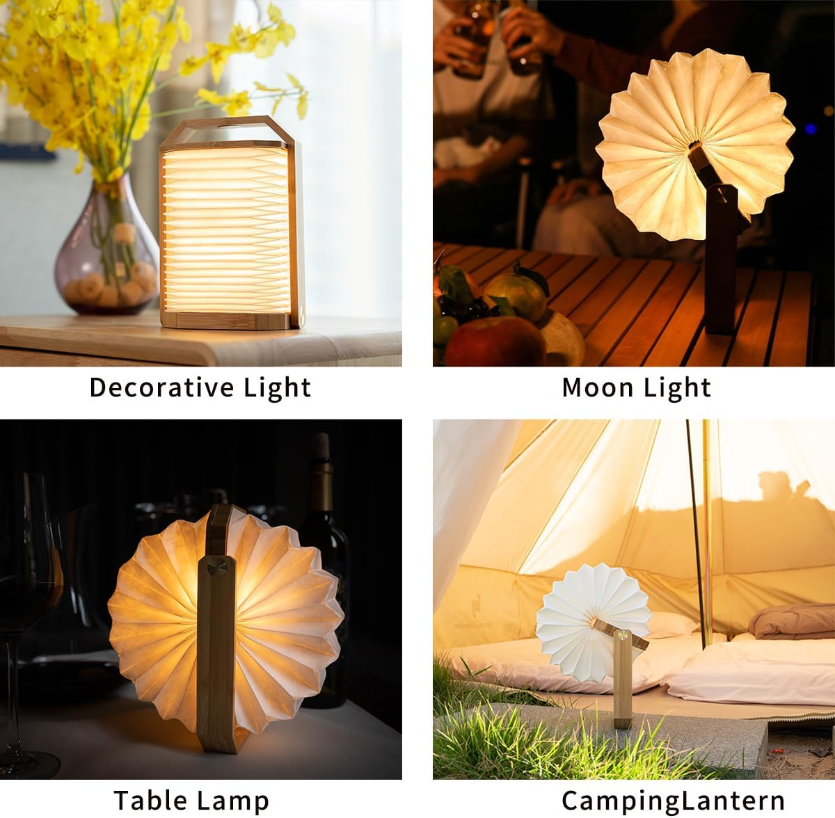 Indoor Flexible Camping Accordion Light 3500K Warm White Beechwood