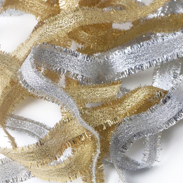 25mm Gold and Silver Fringe Glitter Ribbon The Perfect Finishing Touch for Christmas