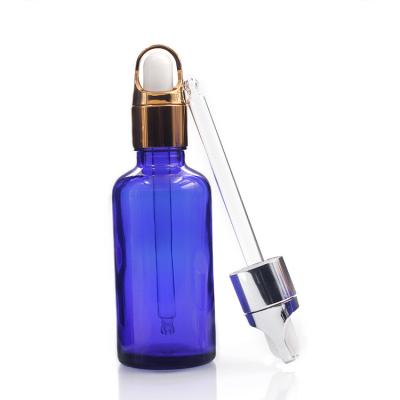 Garrafas de vidro azuis de empacotamento cosméticas 50ml do conta-gotas das garrafas do óleo essencial