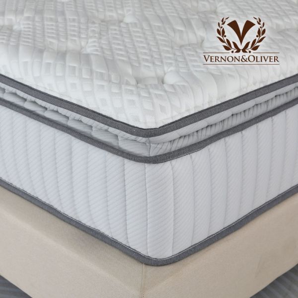 Pillow Top Light Gray Knitted Gel Memory Foam Mattress Supportive Feel Compressible 12in