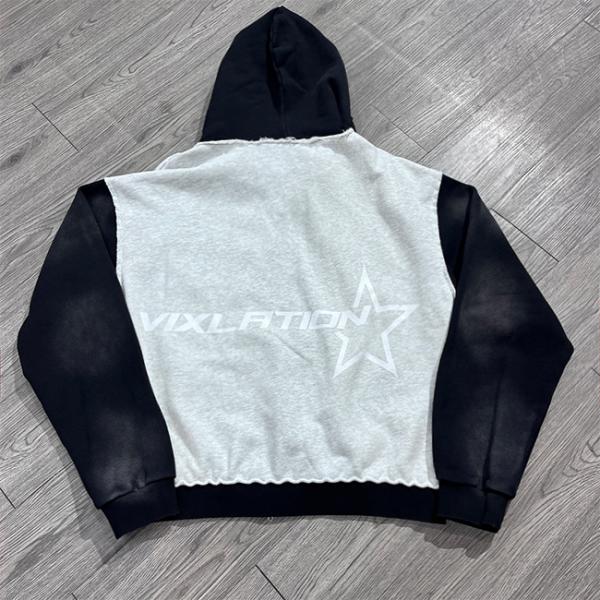 Custom 100% Cotton Heavyweight Screen Print logo Hoodie Distressed Acid Wash Vintage Color Blocked Hoodie Men