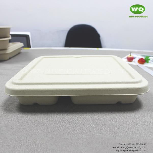 4-Coms Square Lunch Tray With Lid -  Chinese Factory Offered Sugarcane Tableware-Leak Proof Takeaway Container With Lid