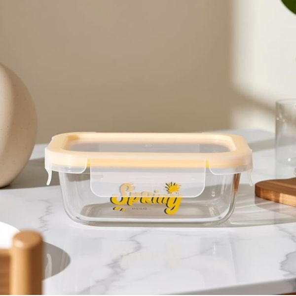 Oven Safe Rectangular Custom High Borosilicate Glass Food Container with 4-Lock Lid