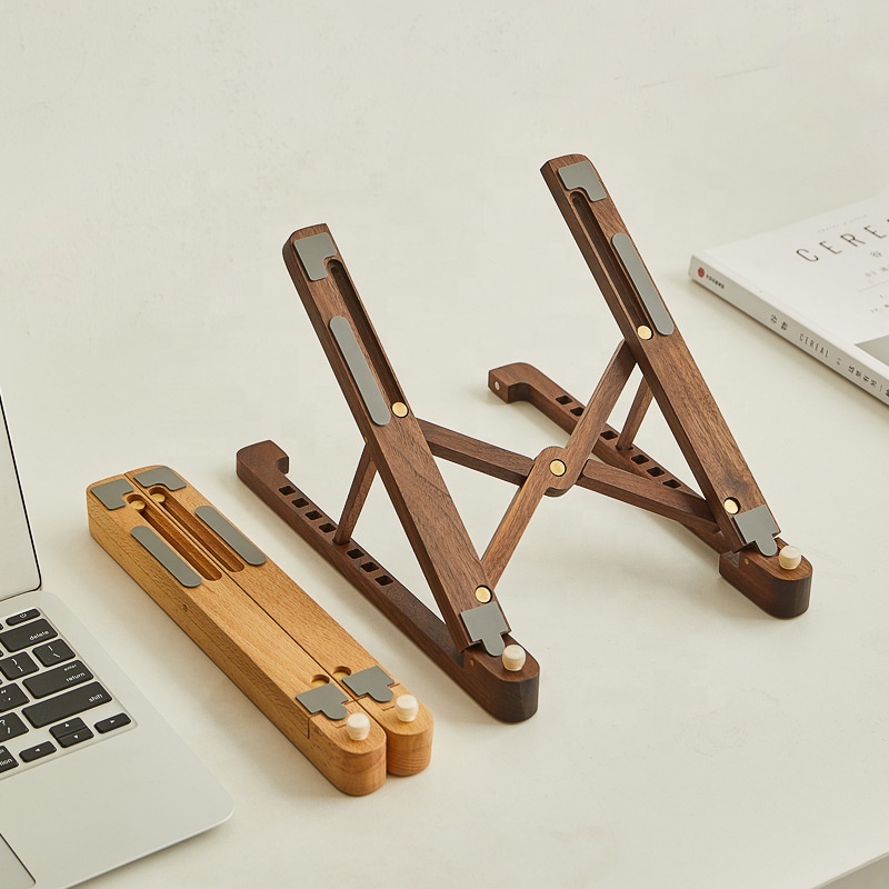 Laptop Stand Solid Wood Bracket Desktop Raise Radiator Folding Portable Tablet Bracket for Office Computer Mobile Phone