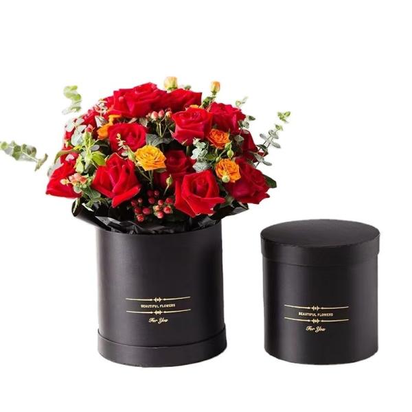 CMYK Round Gold Foil Logo Black Flower Hat Box Handmade For Fresh Flower Packaging