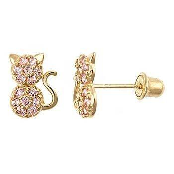 Jewelry Type EARRINGS YCE6799 Pink CZ Cat Stud Earrings for Little Girls Screw Backs