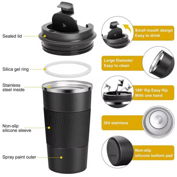 Portable 12 Oz 17 Oz Eco Friendly 304 Stainless Steel Coffee Travel Mug Vacuum Insulated Mug For Any Hot Or Iced Beverage BPA Free Food Grade Leak Proof Design