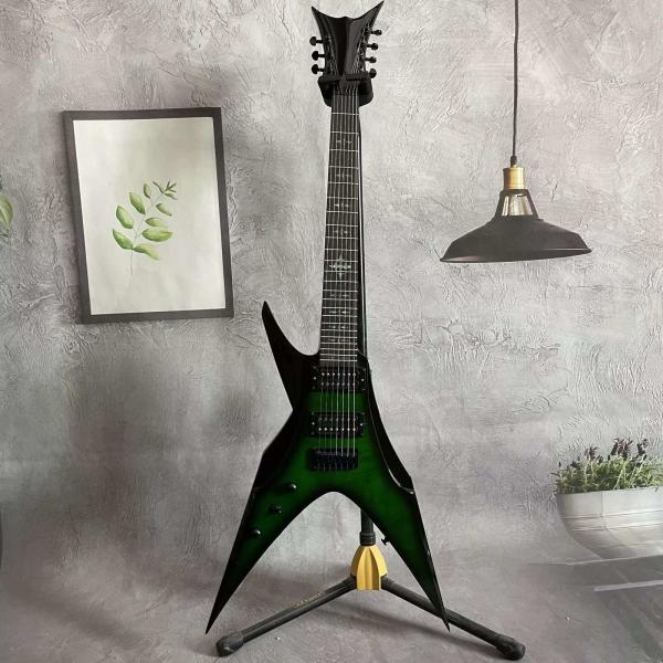 Custom 7 Strings Bird of Prey Neck Inlay Special Body Green Burst Flamed Maple Top Electric Guitar