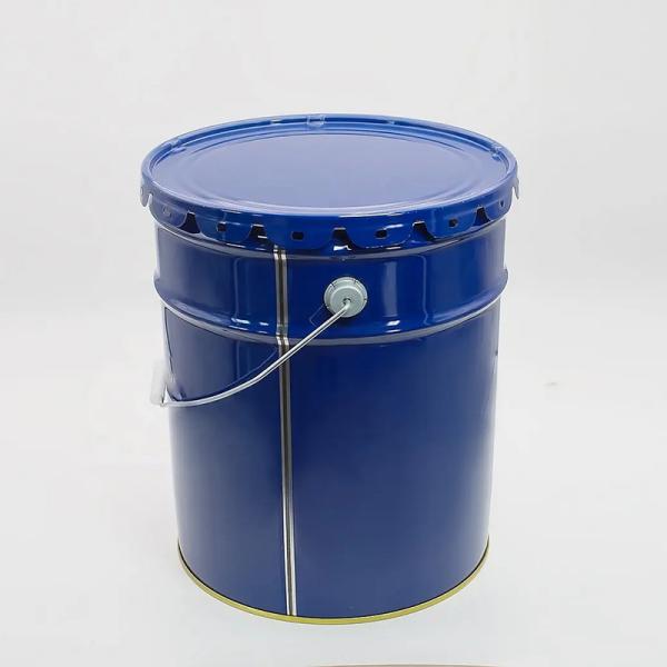 Cubo de pintura de metal de hierro de 15L cilíndrico a prueba de fugas y tapa para almacenamiento químico
