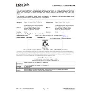 Ningbo Wonsmart Motor Fan Co.,Ltd Certifications