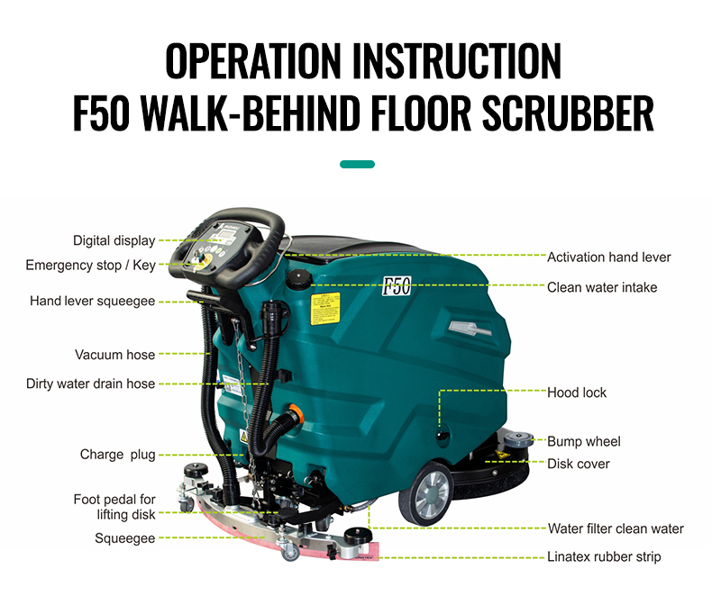 860 Power Floor Cleaning Machine Motor Floor Scrubber Machine 1280 800 1000 MM Marble Surface Specifications F50