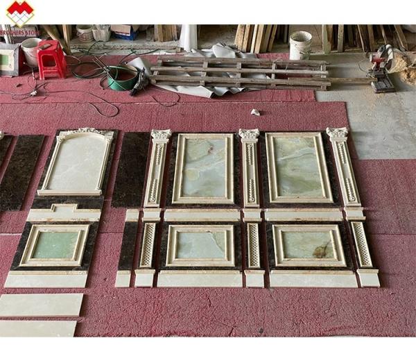 Villa Background Wall Cladding Green Onyx and Beige Marble Stone Slab in Modern Design