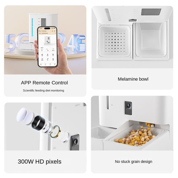 2-in-1 Smart Modern Plastic Cat Dog Automatic Feeder Camera Charge Portable Love Waterproof Pet Food Water Bowl WiFi APP