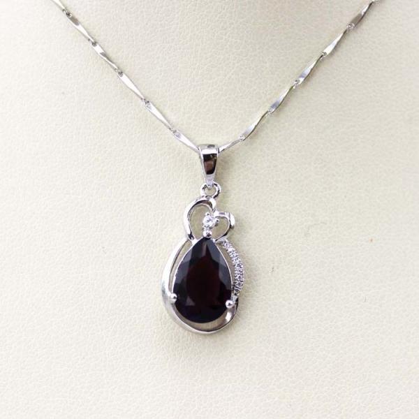 925 Silver Amethyst CZ Pendant and Silver Chain Necklace 18 Inches(PSJ0402)