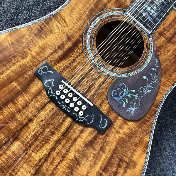 Custom 12 Strings Solid KOA Wood Top Guitar Ebony Fingerboard Real Abalone Shell Binding and Inlay Acoustic Electric Gui