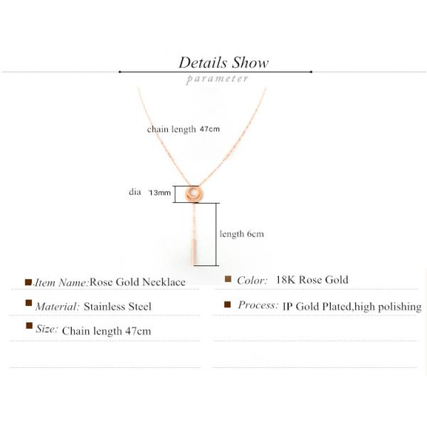 Steel Double Round Cylinder Pendant Long Necklace, Rose Gold Pated Necklace