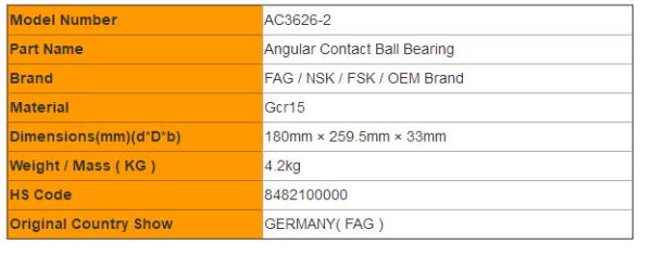 Single Row AC3626-2 Angular Contact Ball Bearing 180mm × 259.5mm × 33mm
