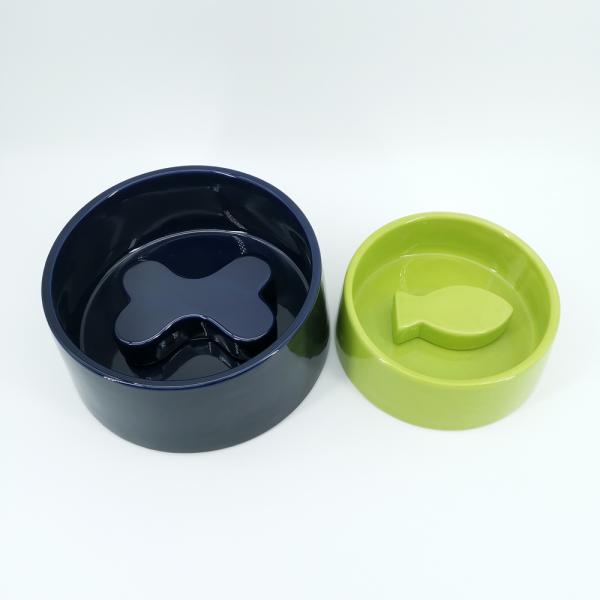 Colorful Ceramic Pet Bowl , Rounded Ceramic Dog Slow Feeder For Food Water Feeding