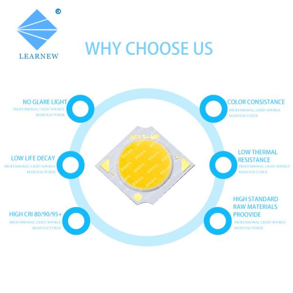 High Power COB LED Chip with 9V-24V Input Voltage 3-50W Power Range and 120° Viewing Angle for LED Spotlight & Solar Light