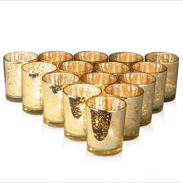 Mercury Glass Votive Candle Holder Speckled Gold Candle Holders for Weddings and Home Decor