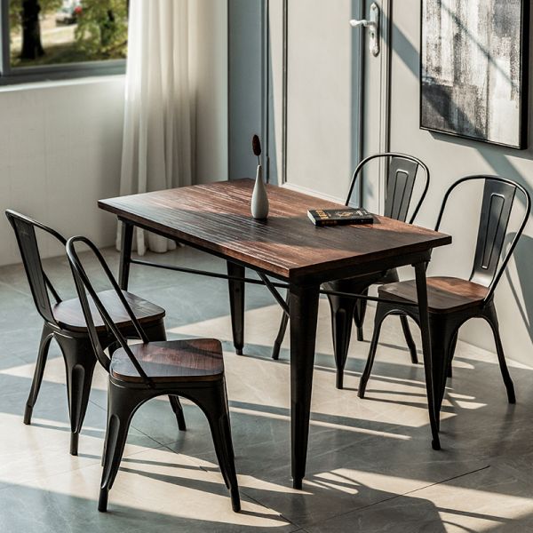 Restaurant Furniture Fast Food Coffee Loft Iron Wooden Dining Table for Restaurant Furniture Sets