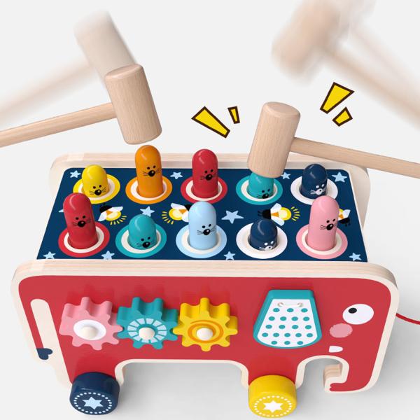 2 Mallets Wooden Hammer Toys Burr Free For Toddler Boys Girls