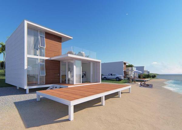 2 casas de luxo luxuosas da casa pré-fabricada do quarto, casas luxuosas brancas da casa pré-fabricada com balcão