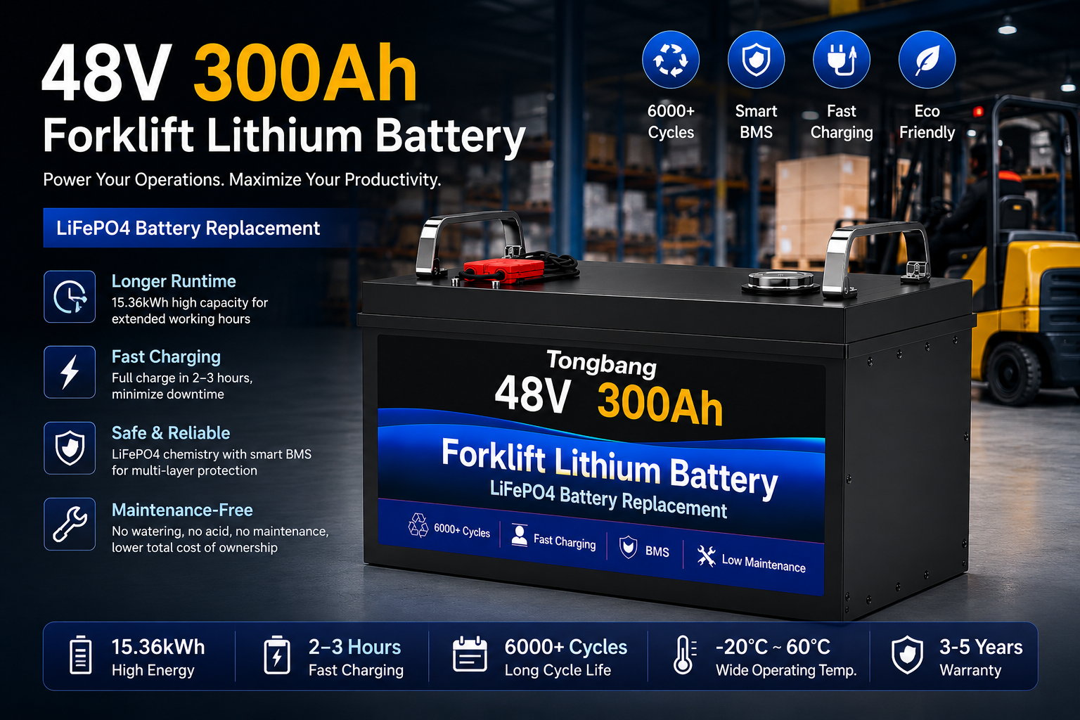 48V 300Ah Forklift Lithium Battery for Warehouse Fleet Operations Lithium Battery Pack Manufacturers