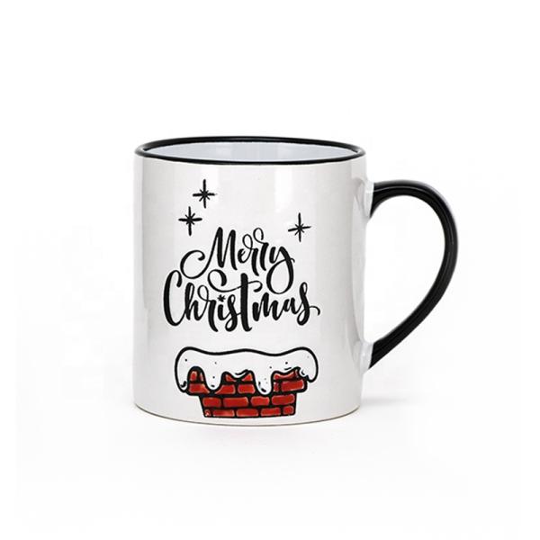 Viaje Blanco de Navidad Cerámica Taza Para la Seda Impresión de pintura a mano a granel de porcelana de Navidad vajilla