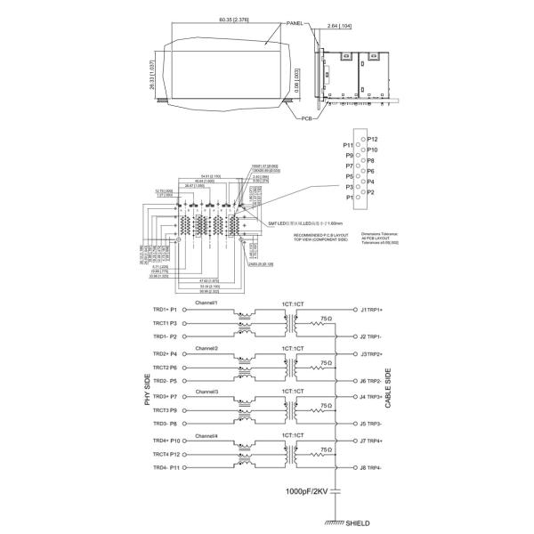 Integrated Transformer 10G RJ45 Connector 2 x 4 Stacked 10G Base - T